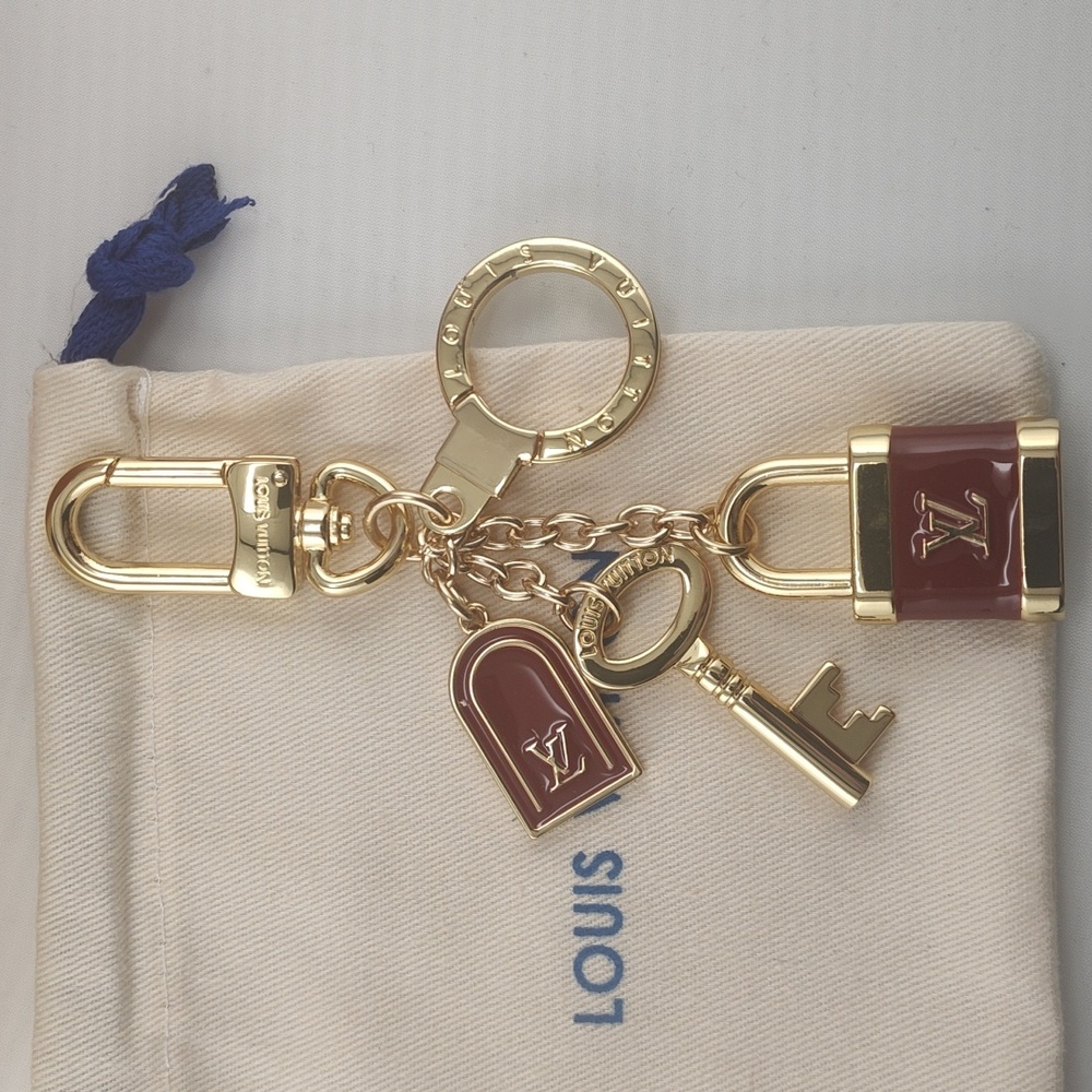 Louis Vuitton Gold-Tone and Burgundy Padlock Key Charm Keychain